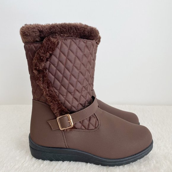 Cherokee Women's Mid Calf Boots, Zip Side, Faux Fur Lining, Brown, Size 9 - Picture 3 of 11